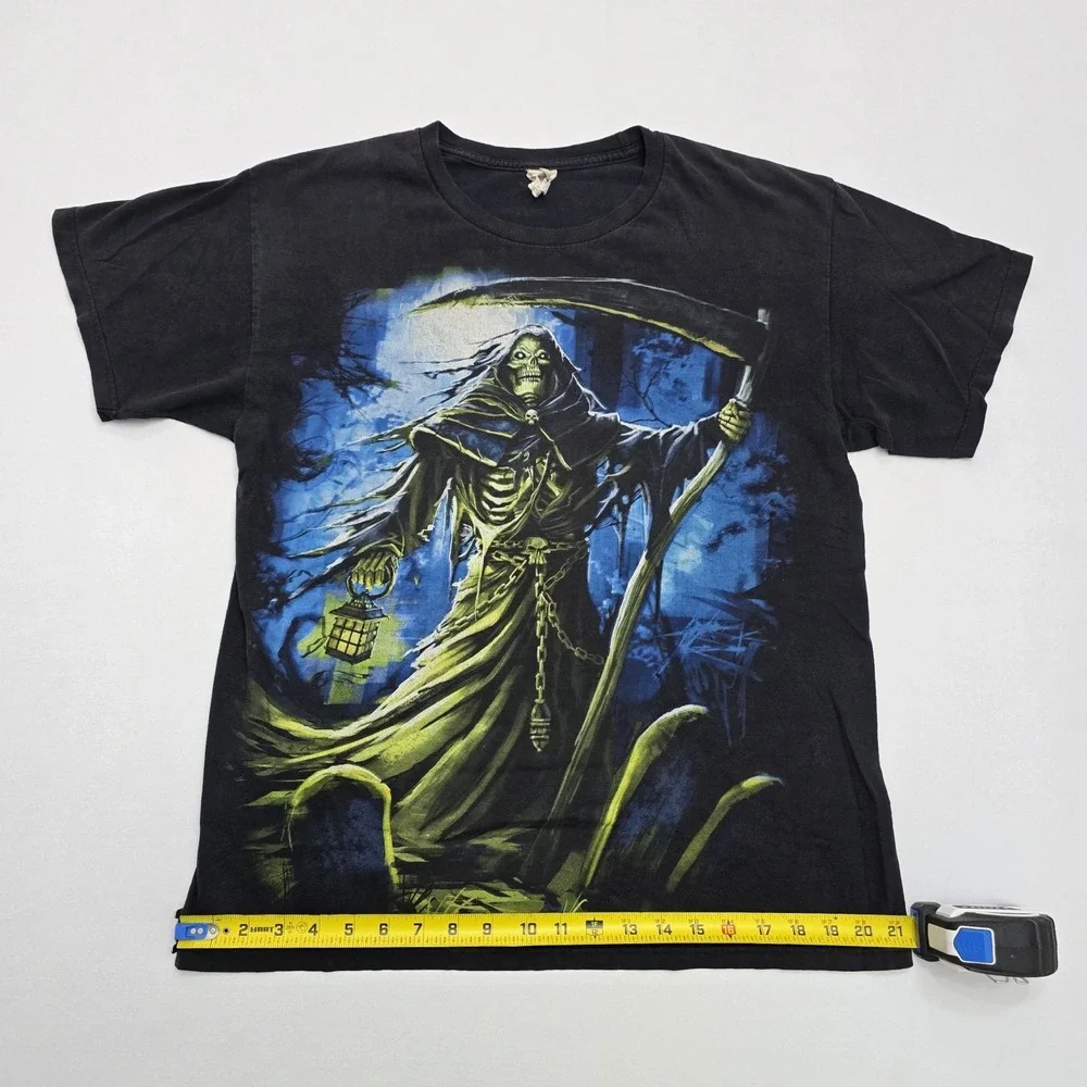 Alstyle Grim Reaper Graphic T-Shirt Mens Large Black Gothic Horror Scythe Tee